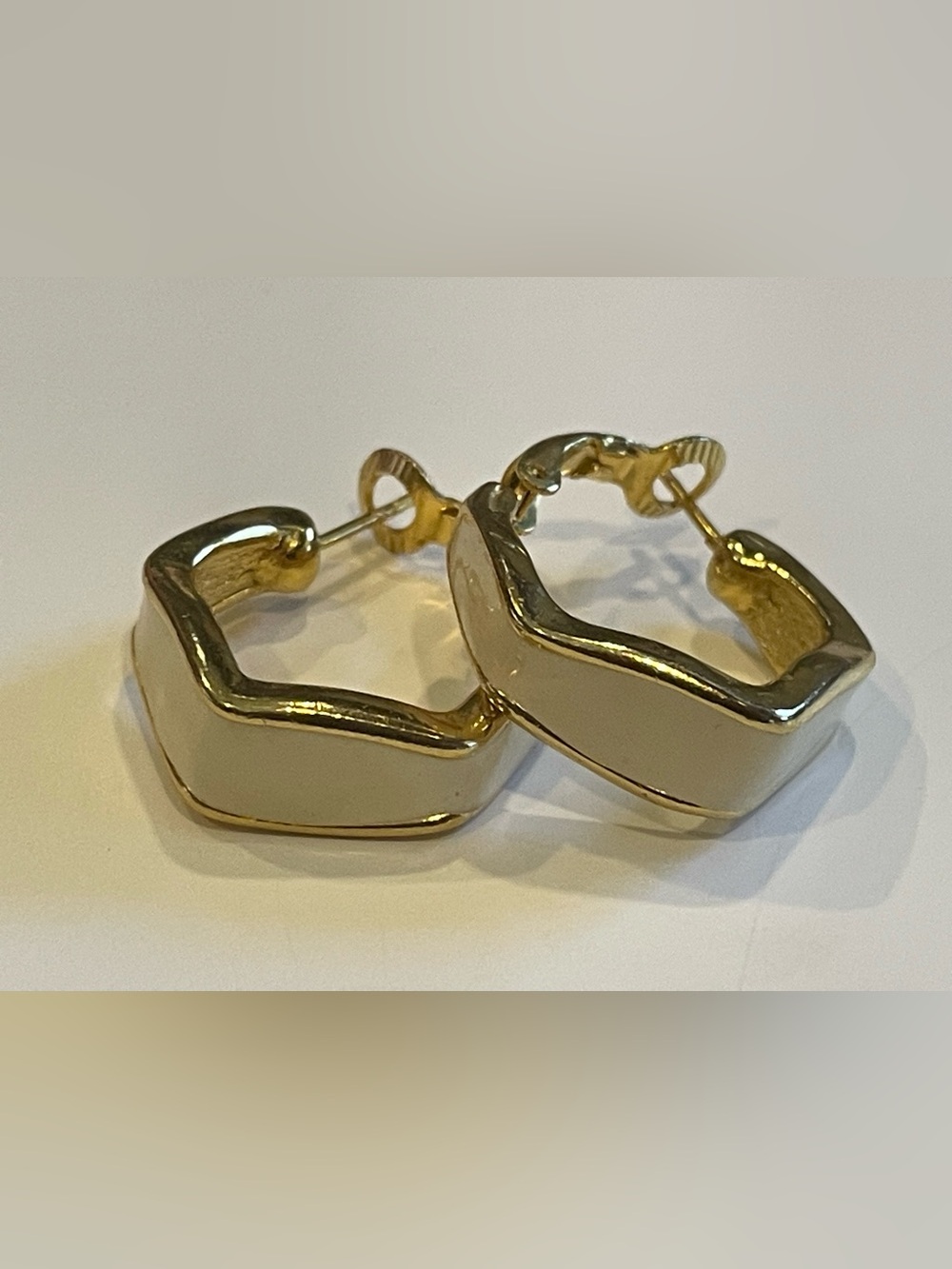 Vintage Cream Signed Goldette Gold Tone Pierced Earrings #0291